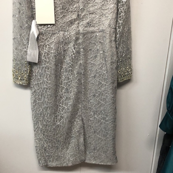 Mac Duggal long sheer sleeves V neck midi dress - Picture 13 of 15